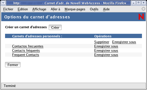 Boîte de dialogue Options du carnet d'adresses