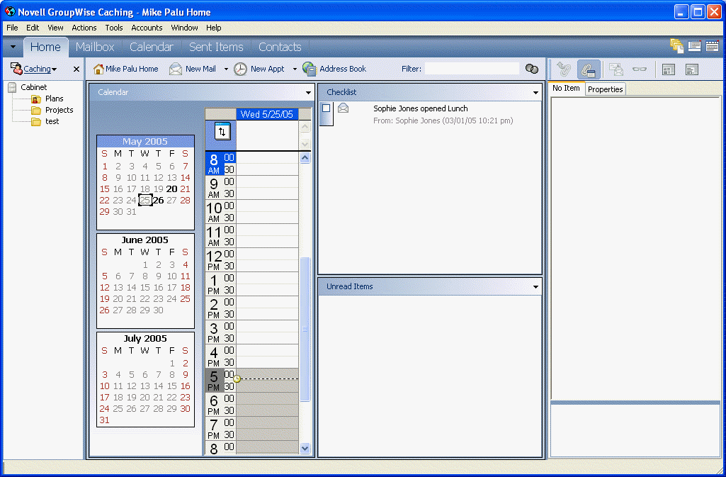 Vue Boîte aux lettres avec le mode Caching sélectionné