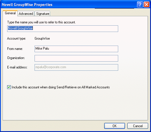 Boîte de dialogue Paramètres généraux du compte Internet