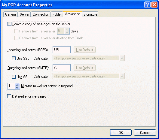 Boîte de dialogue Propriétés des messages et des news avec l'onglet Avancé