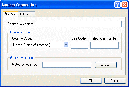 Boîte de dialogue Connexion au modem avec l'onglet Général