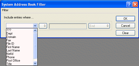 Boîte de dialogue Filtre du Carnet d'adresses système