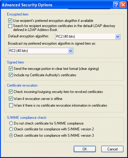 Boîte de dialogue Options de sécurité avancées