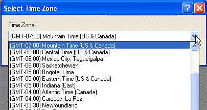 Boîte de dialogue Sélectionner le fuseau horaire