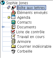 Liste complète des dossiers affichant le dossier Courrier indésirable