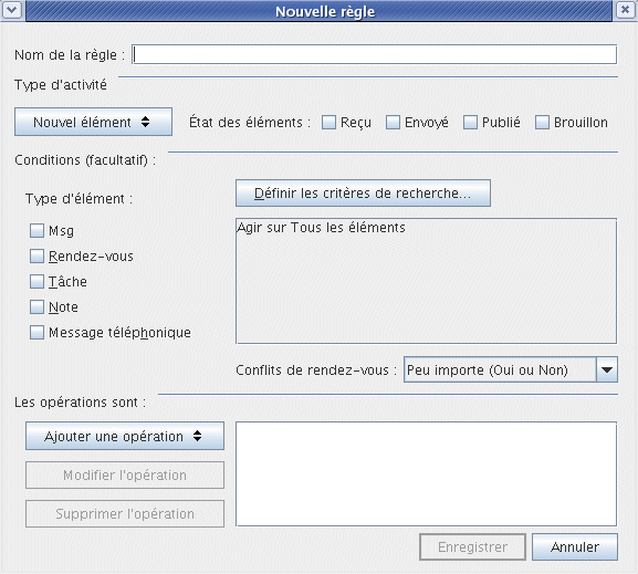 Boîte de dialogue Nouvelle règle