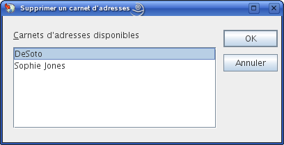 Boîte de dialogue Supprimer un carnet d'adresses