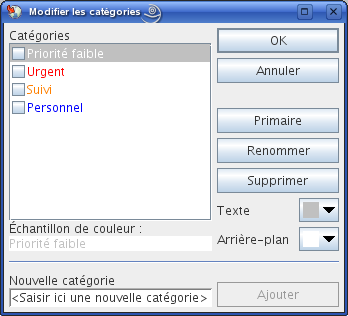 boîte de dialogue Modifier les catégories