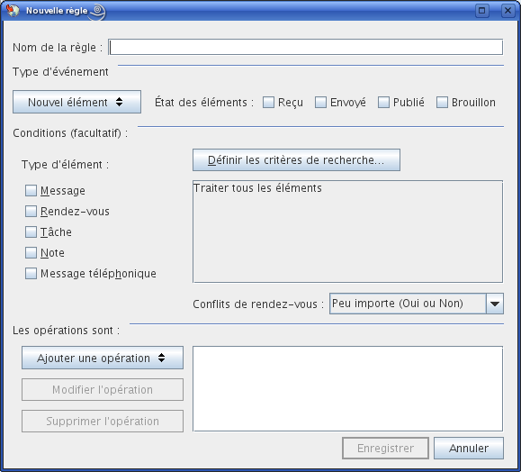 Boîte de dialogue Nouvelle règle