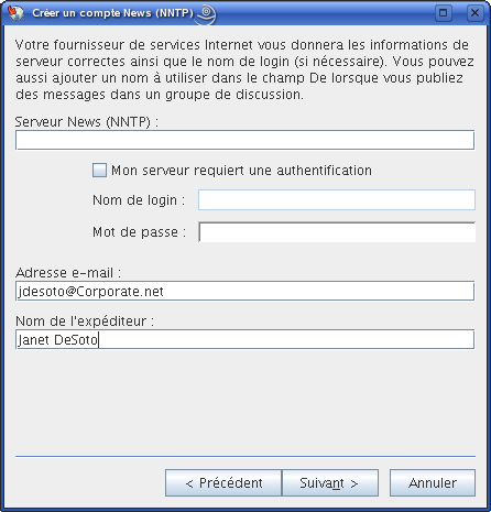 Boîte de dialogue Créer un compte News (NNTP)