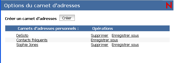 Boîte de dialogue Options du carnet d'adresses