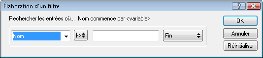 Boîte de dialogue Élaboration d'un filtre