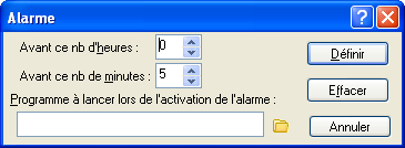 Boîte de dialogue Alarme