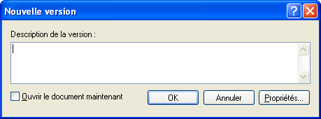 Boîte de dialogue Nouvelle version