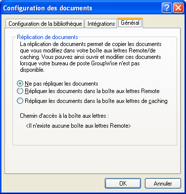 Boîte de dialogue Configuration des documents ouverte sur l'onglet Général