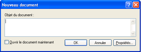 Boîte de dialogue Nouveau document