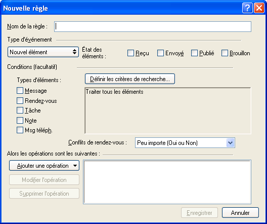 Boîte de dialogue Nouvelle règle