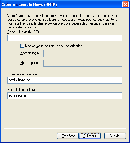 Boîte de dialogue Créer un compte News (NNTP)