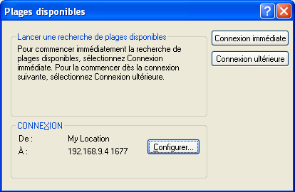 Boîte de dialogue Plages disponibles en mode Remote