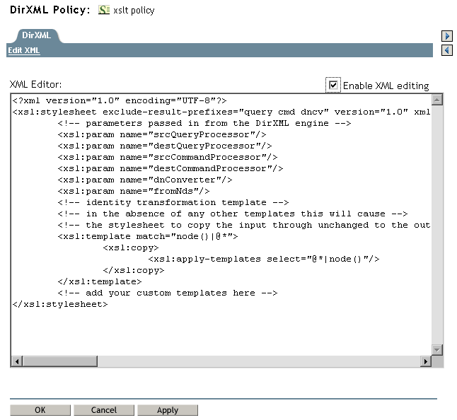 Description: Policy Builder interface to define XSLT policies.