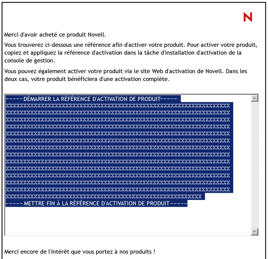 Référence d'activation