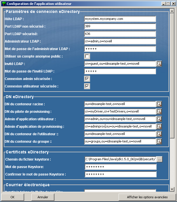 Le panneau de configuration de l'application utilisateur