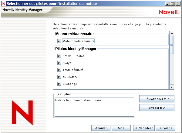 Sélection des pilotes du serveur méta-annuaire