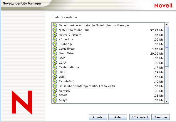 Page Résumé des produits et composants