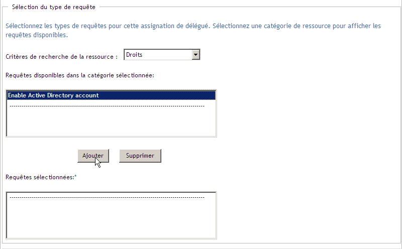 zone Sélection du type de requête 