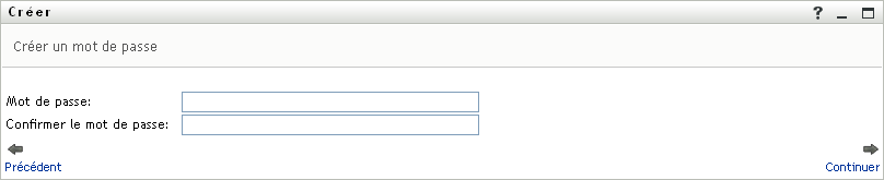 Le panneau Créer un mot de passe