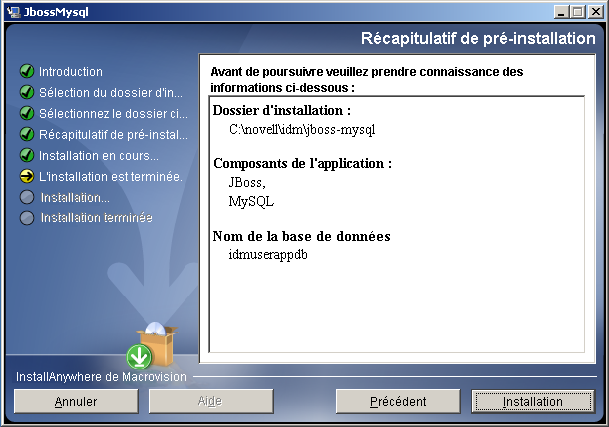 Résumé avant installation