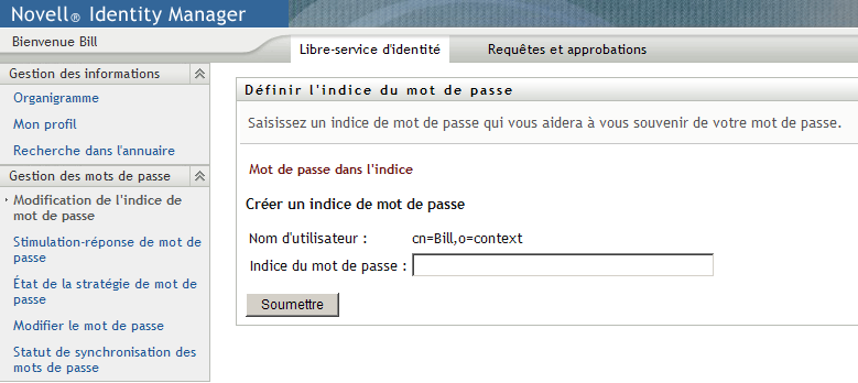 Statut de réussite de la page Définition de l'indice de mot de passe