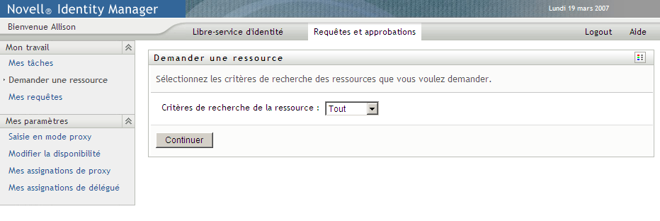 Page Demander une ressource