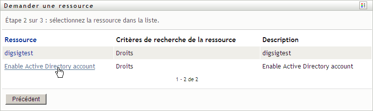 Page Demander une ressource