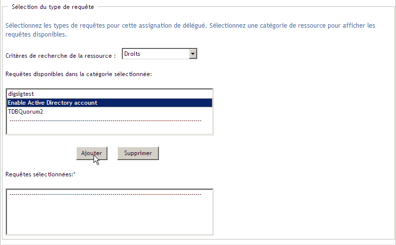 Zone Sélection du type de requête 