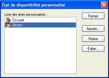 Bote de dialogue tat de disponibilit personnalise