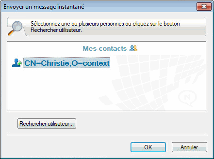 Boîte de dialogue Envoyer un message instantané affichant le bouton Rechercher utilisateur