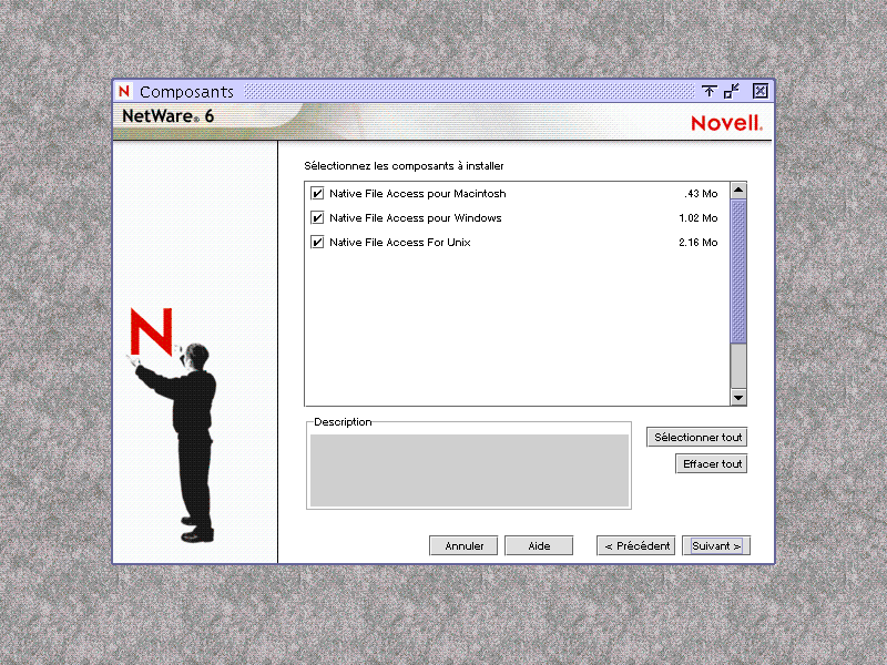 cran de slection des protocoles Novell Native File Access