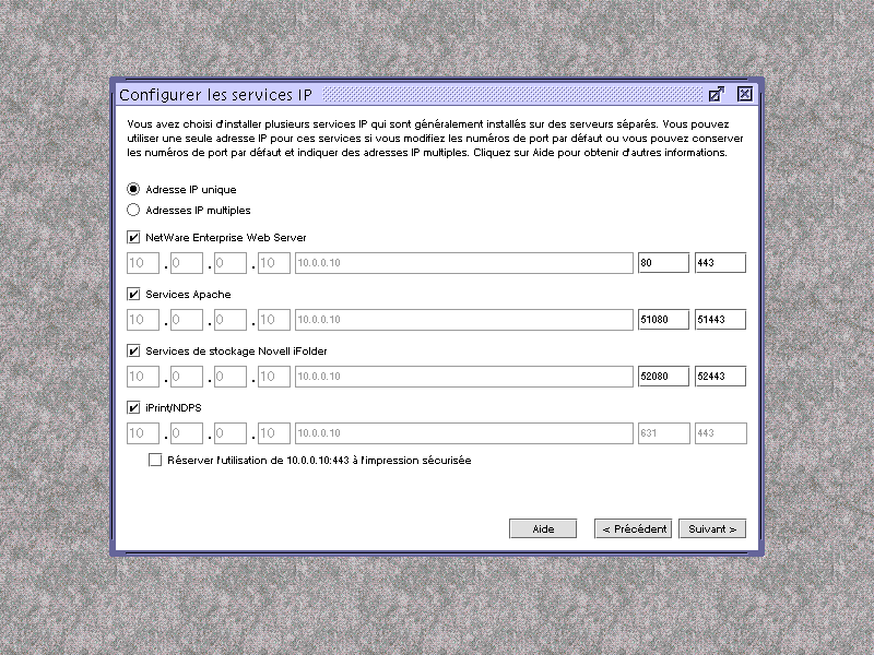 cran Configurer les services IP