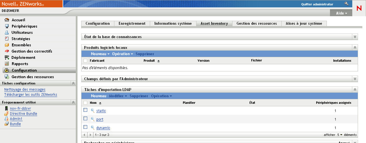 Configuration > Inventaire des ressources > panneau Tâches d'importation LDAP 