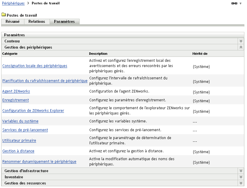  page Paramètres du dossier de périphériques