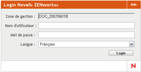 boîte de dialogue Login de ZENworks