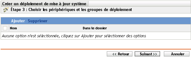Page de l'assistant Choisir les périphériques et les groupes de déploiement