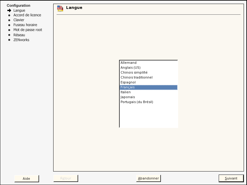 Assistant Configuration > page Langue