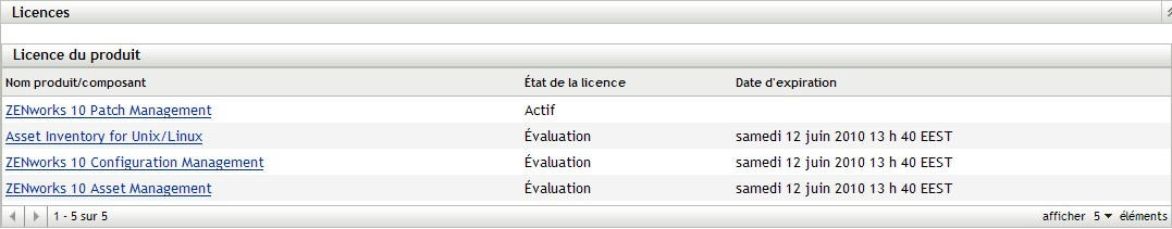 Section Licences développée