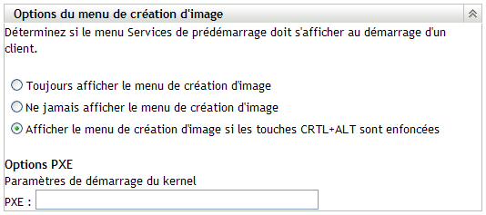 Panneau Options du menu de création d'image