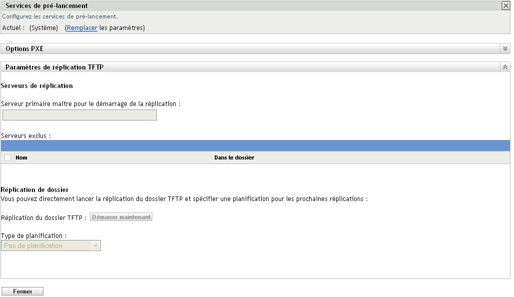 Paramètres de réplication TFTP au niveau du dossier