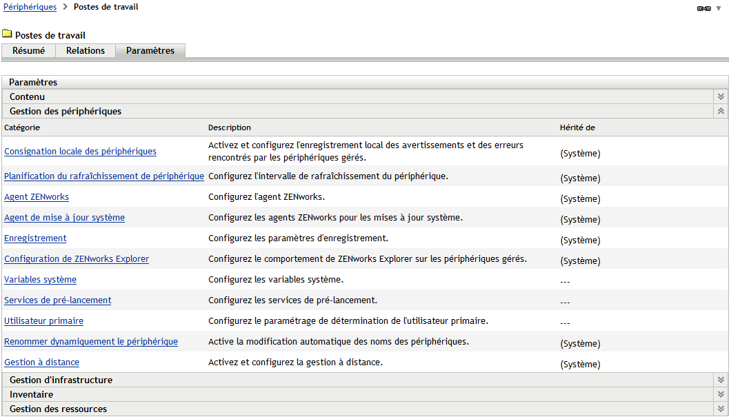  page Paramètres du dossier de périphériques