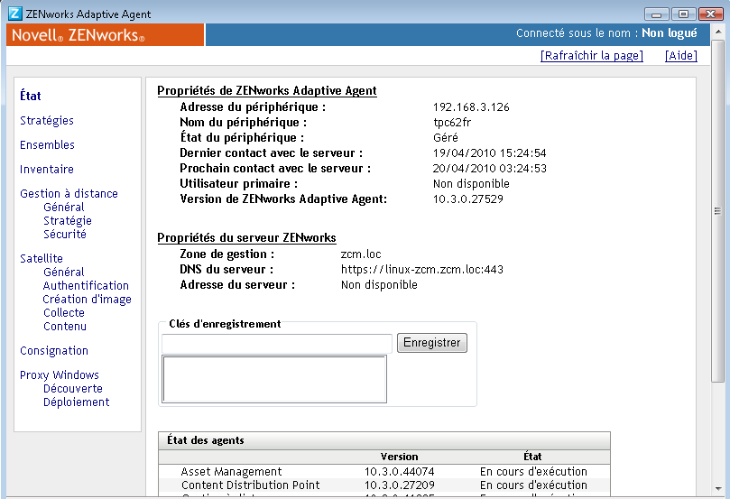 Propriétés de ZENworks Adaptive Agent