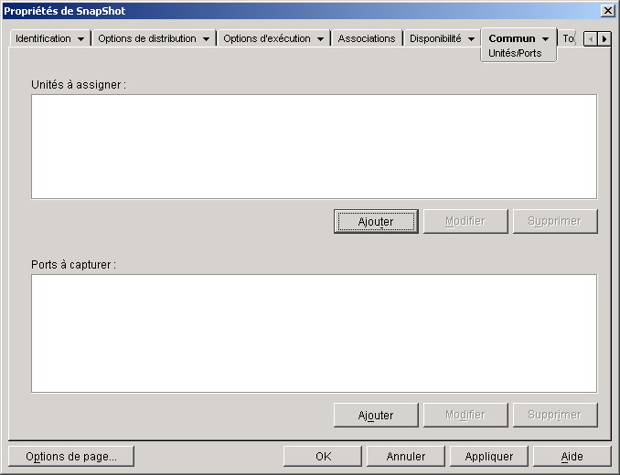 Objet Application > onglet Commun > page Units/Ports